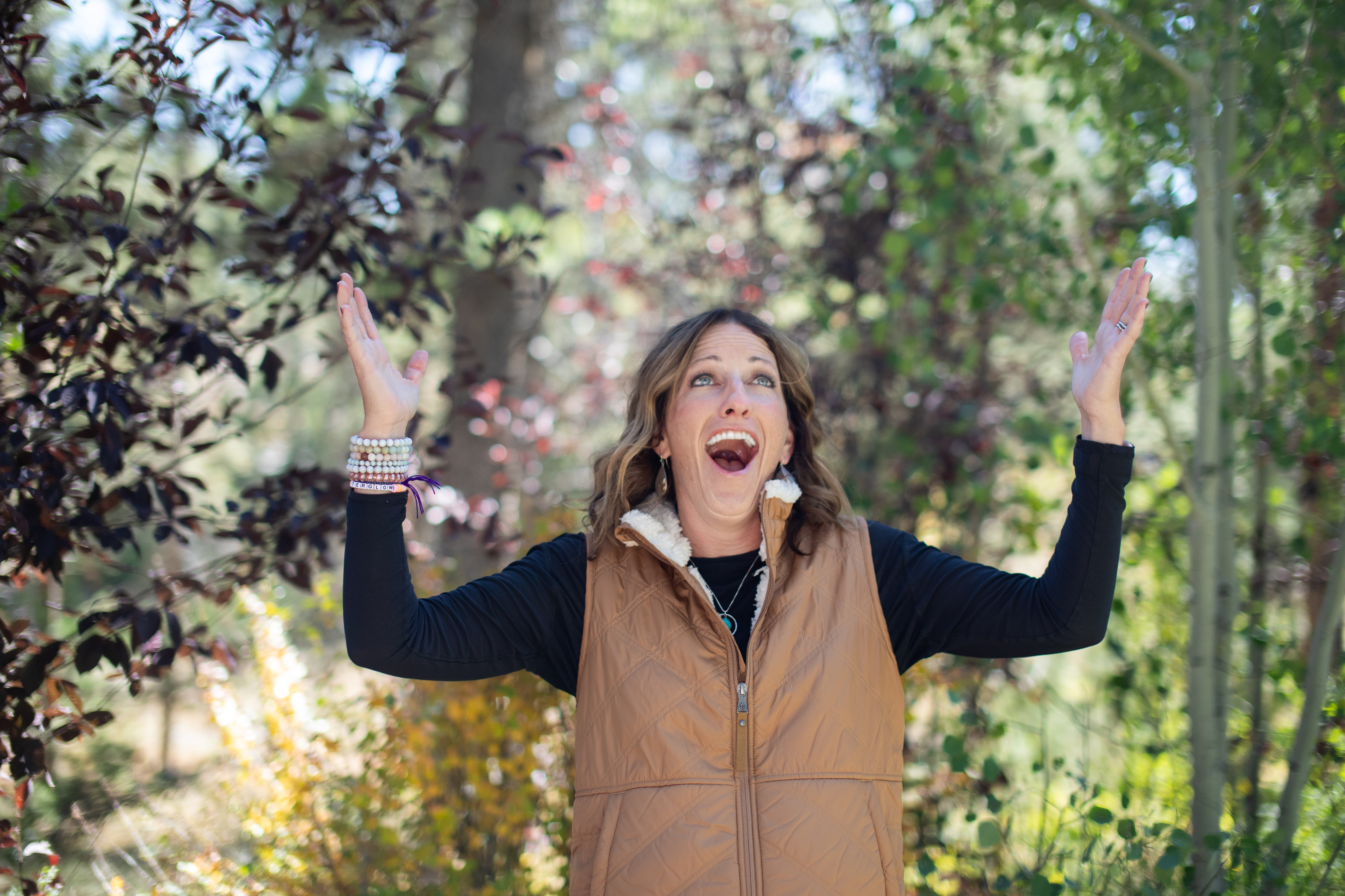 Erin celebrating outdoors