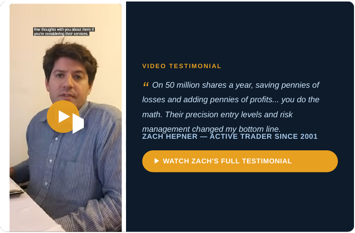 Video testimonial from Zach Hepner, an active trader since 2001