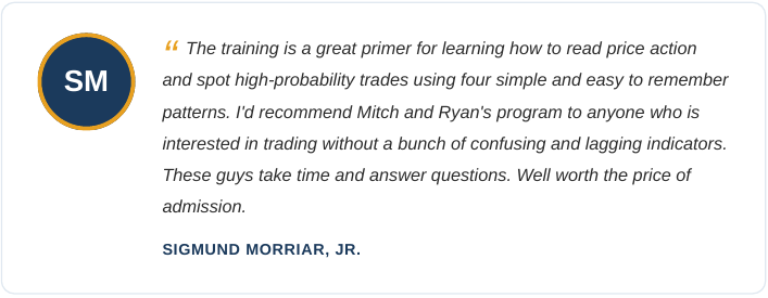 Sigmund Morriar Jr. testimonial about four simple price-action patterns and trading without lagging indicators
