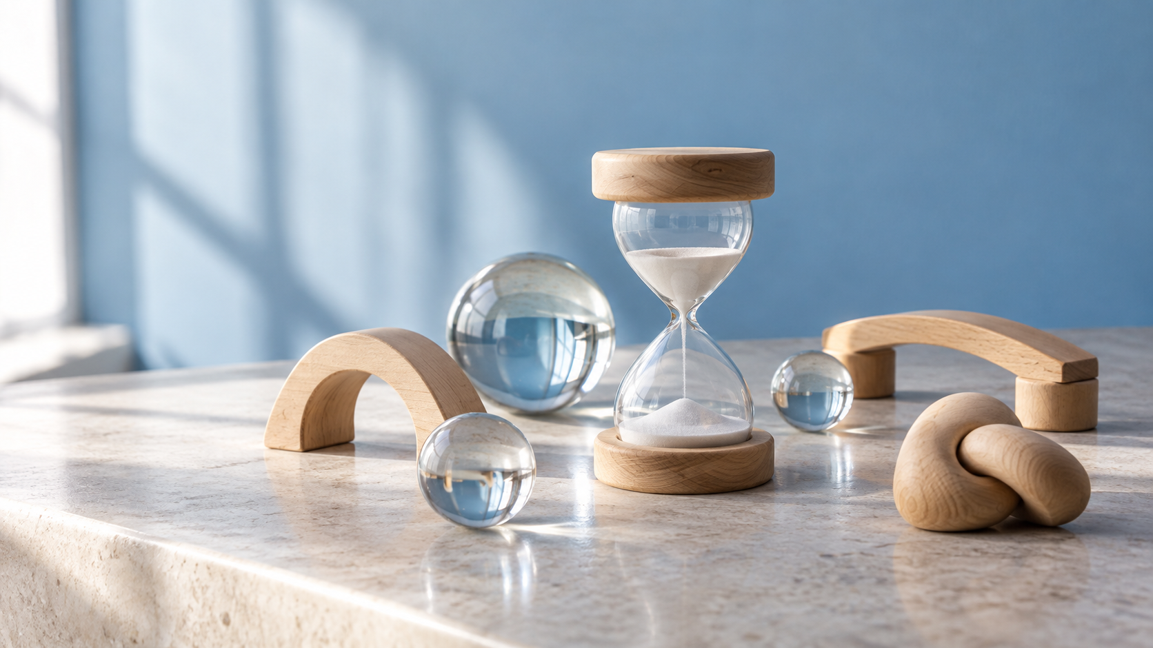 Reloj de arena y recursos de madera de psicología infantil