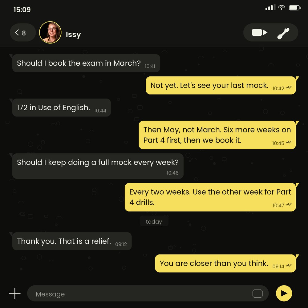 A message exchange with Issy