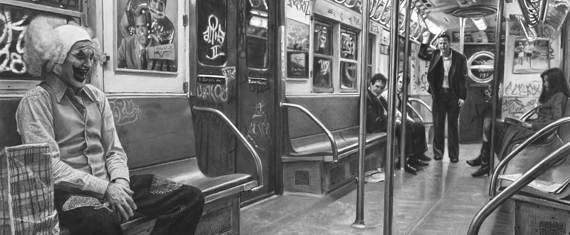 Subway car, graphite drawing by Fabio Arruda