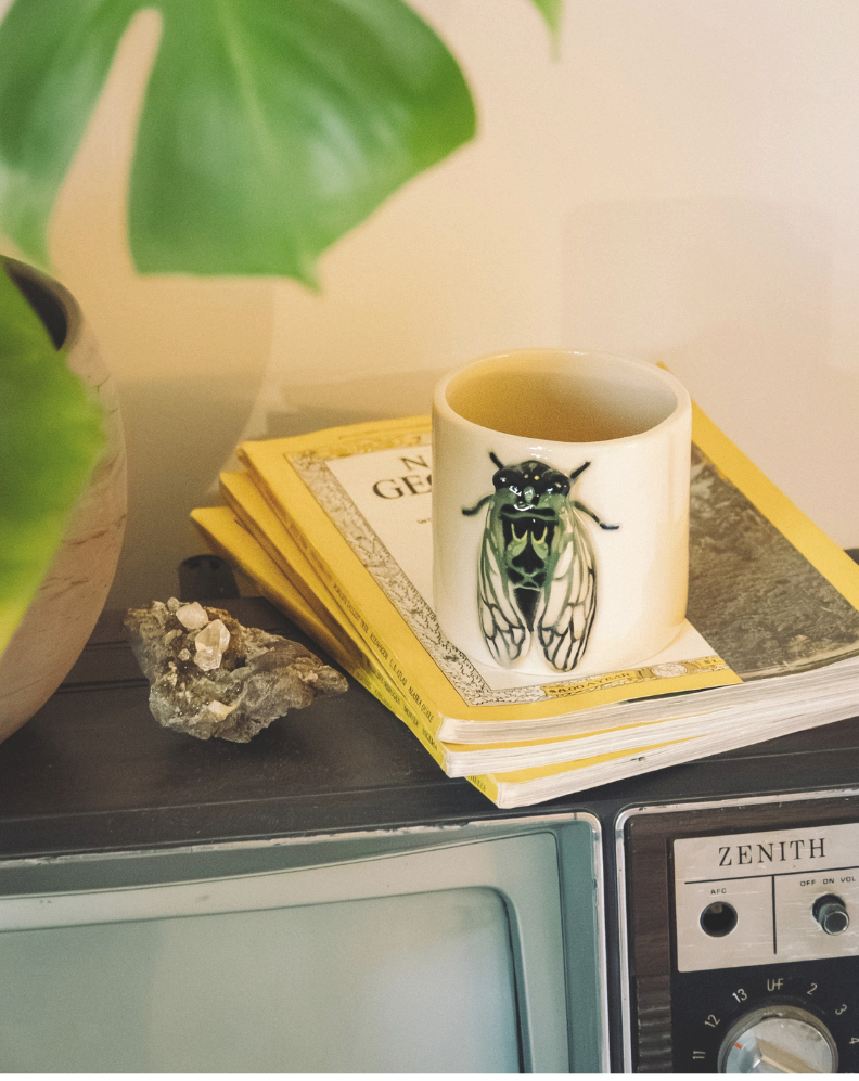 Sculpted insect mug by Leafbug Studio