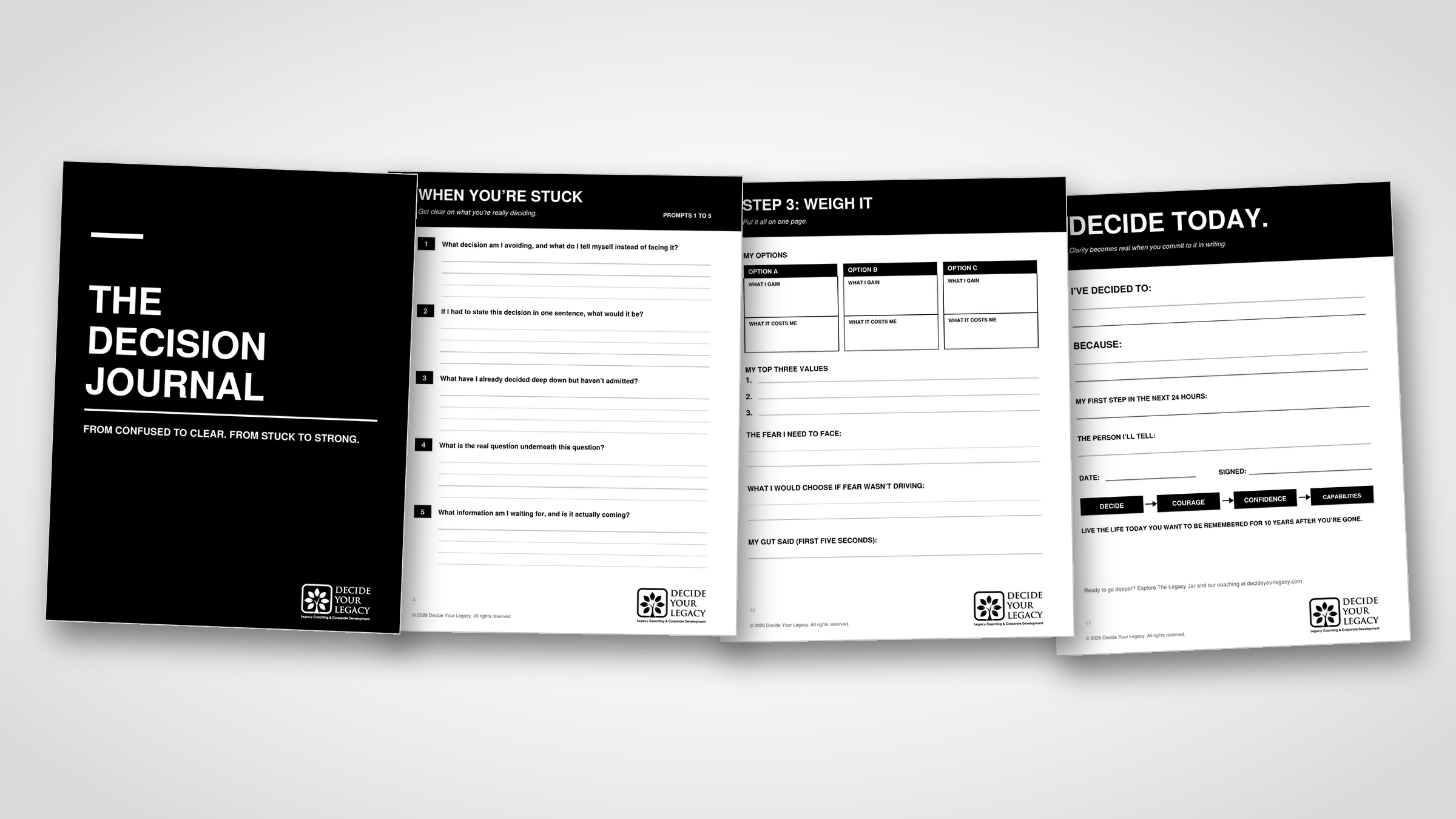 Decision Journal landing page spread