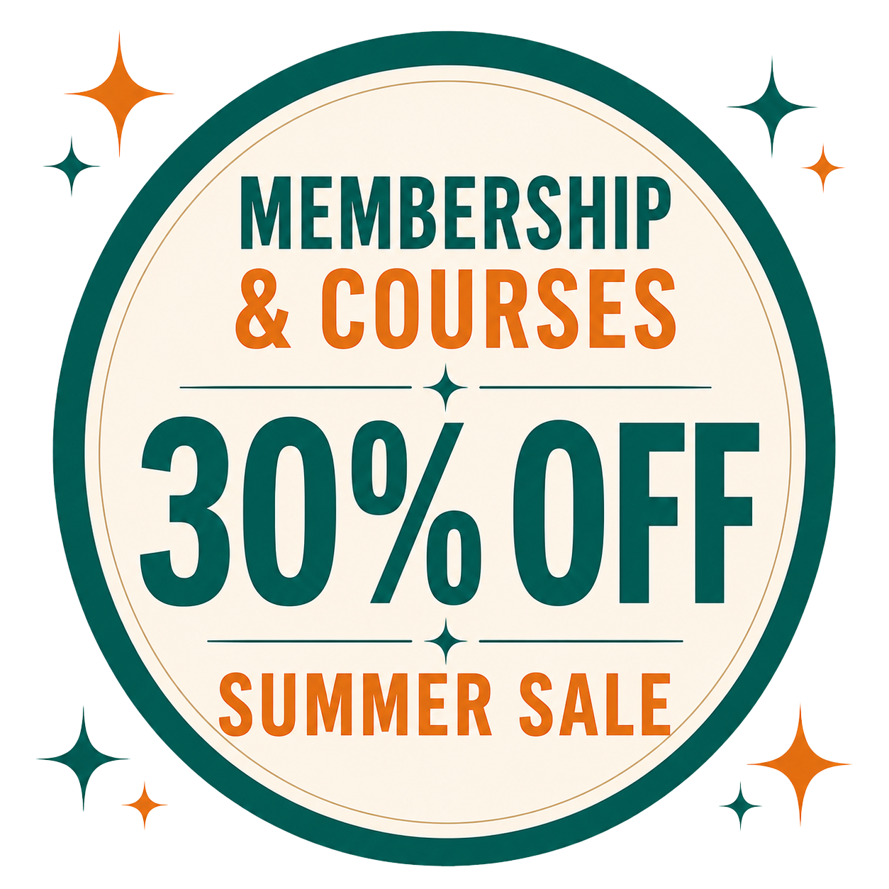 Membership and courses 30% off summer sale