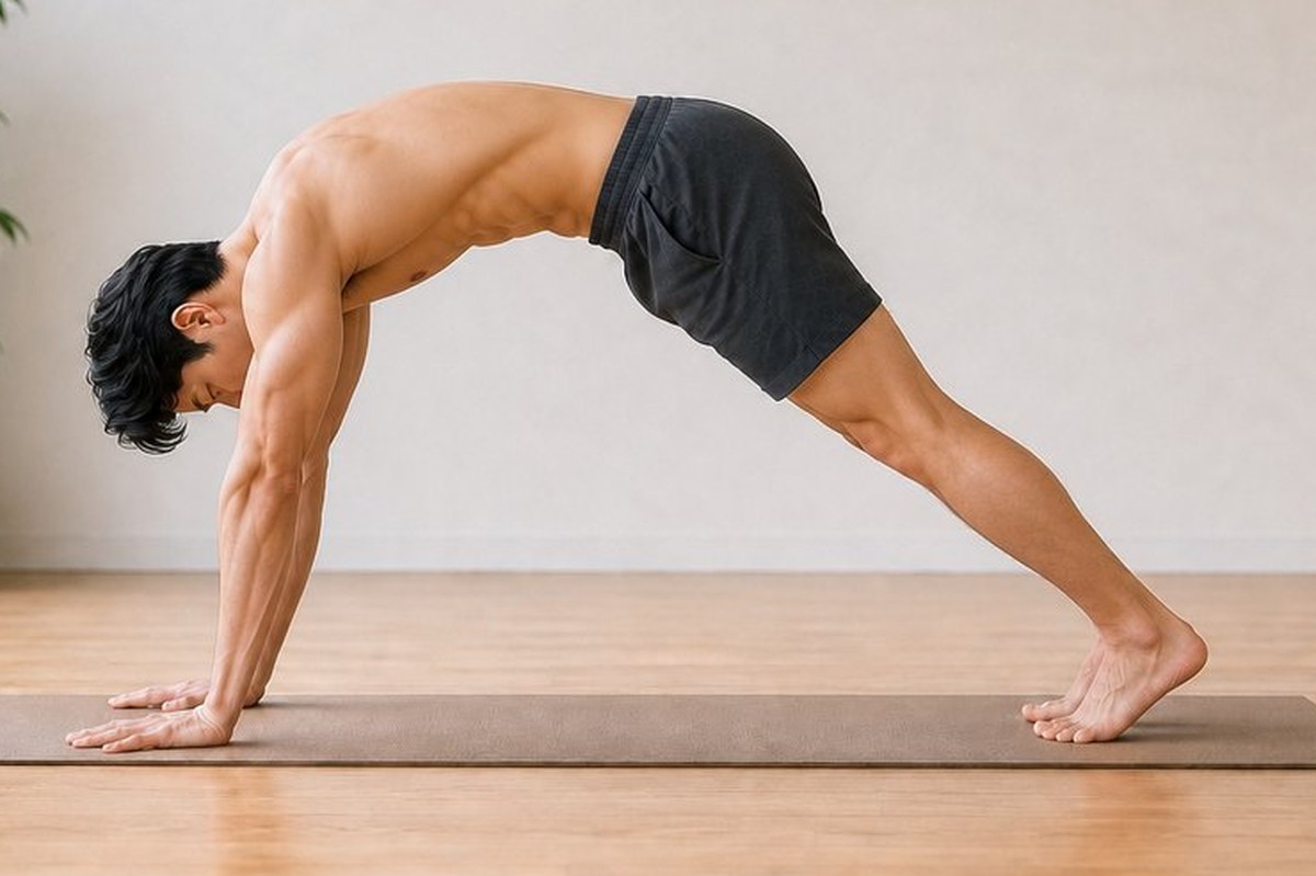 ミスアライメント: もも裏が硬く、膝を伸ばすことを優先して背中が丸まっている