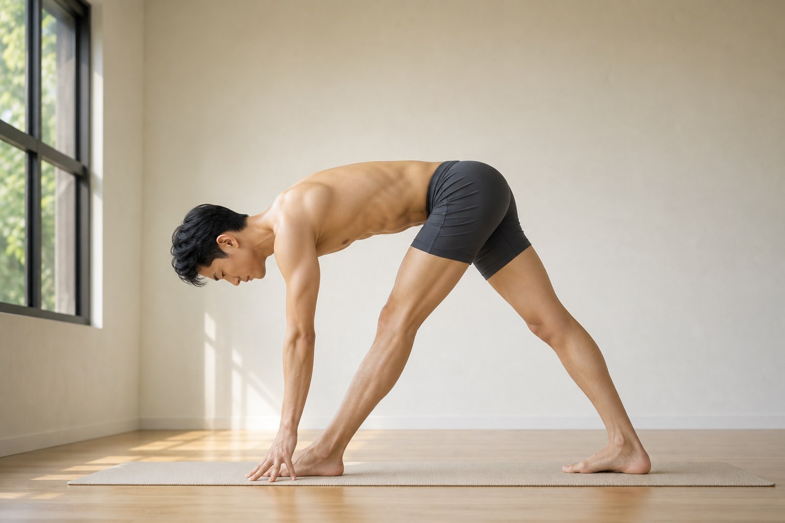 よくあるミスアライメント: 前かがみになって、前屈みたいになってしまう (男性)
