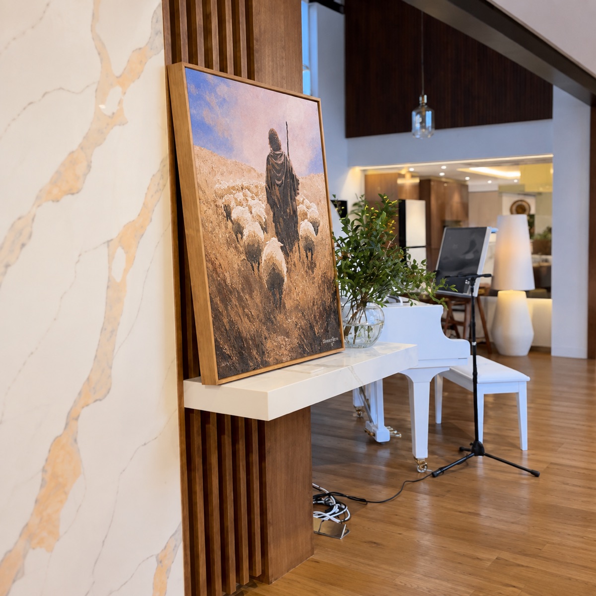 Eternal Shepherd placed around a corner at the Echoes of the Earth exhibition, INARA Manor House