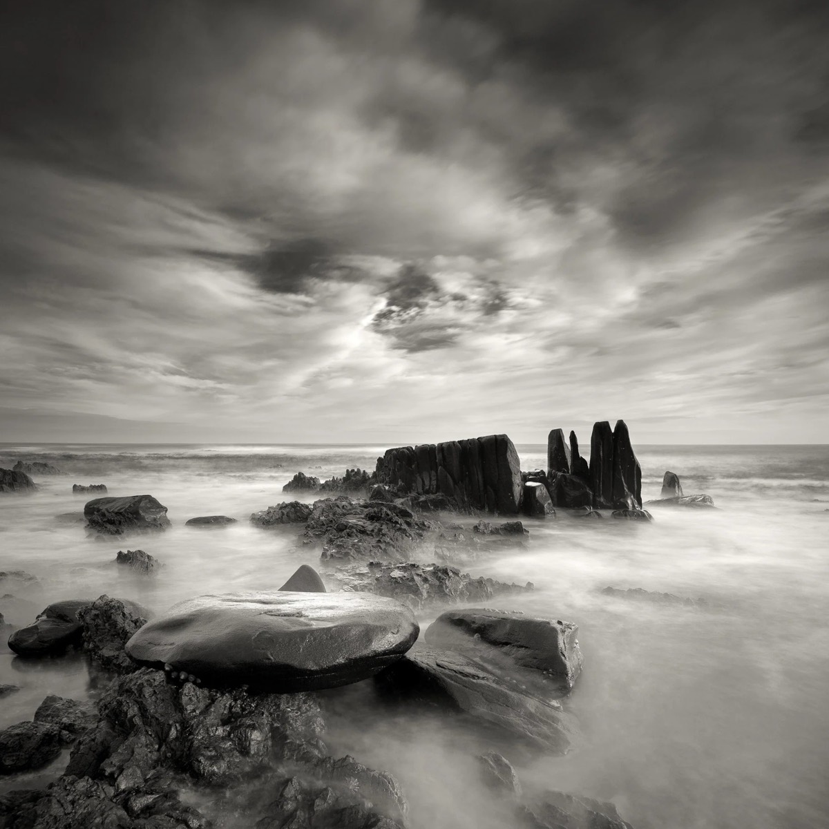 Castle Rock on the Atlantic Seaboard, Cape Town, a long exposure in monochrome by Martin Osner, the full tonal range held at the moment of capture