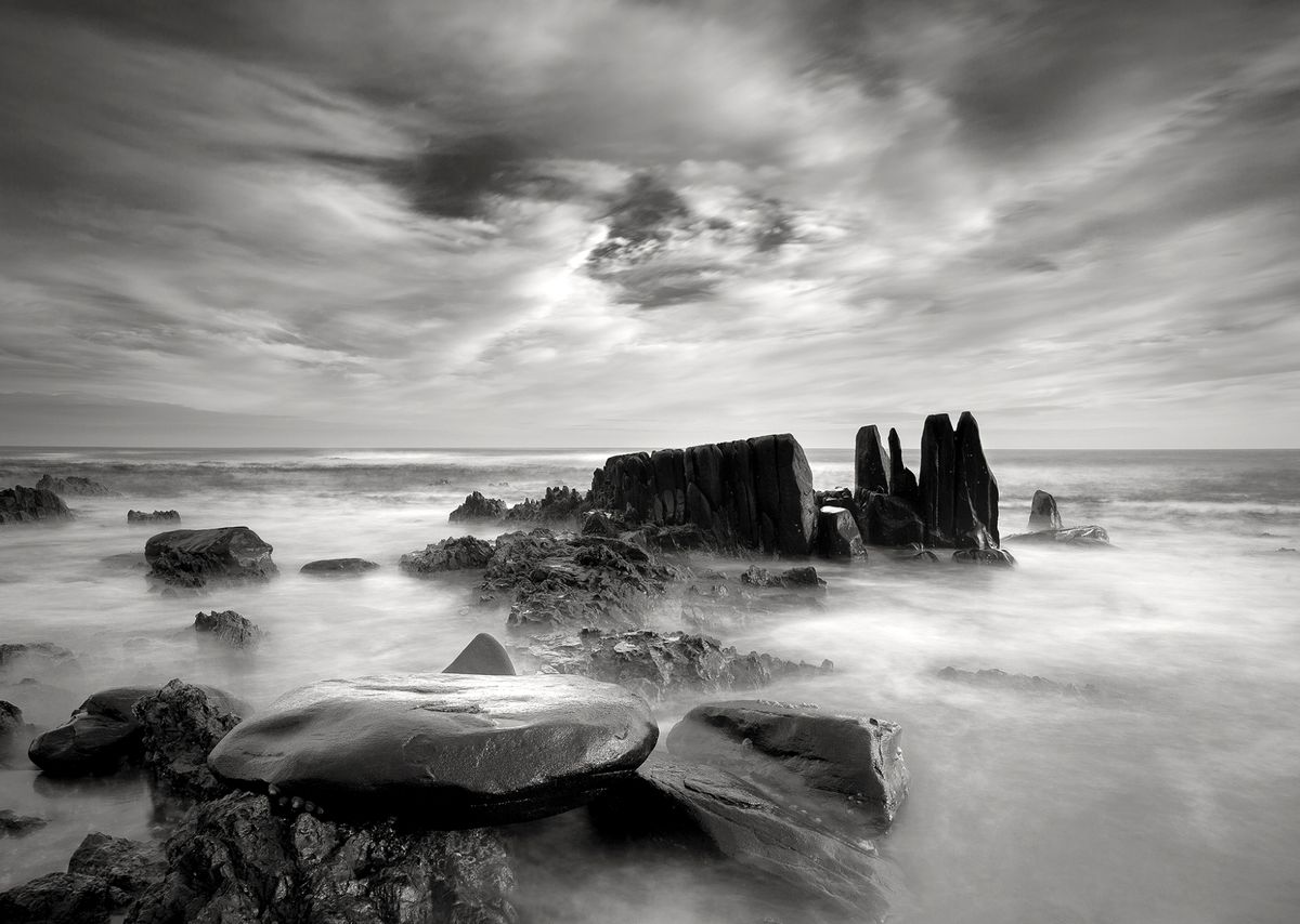 A long exposure in monochrome. Contrast managed at the moment of exposure rather than pulled back later, which is the lesson almost nobody teaches.