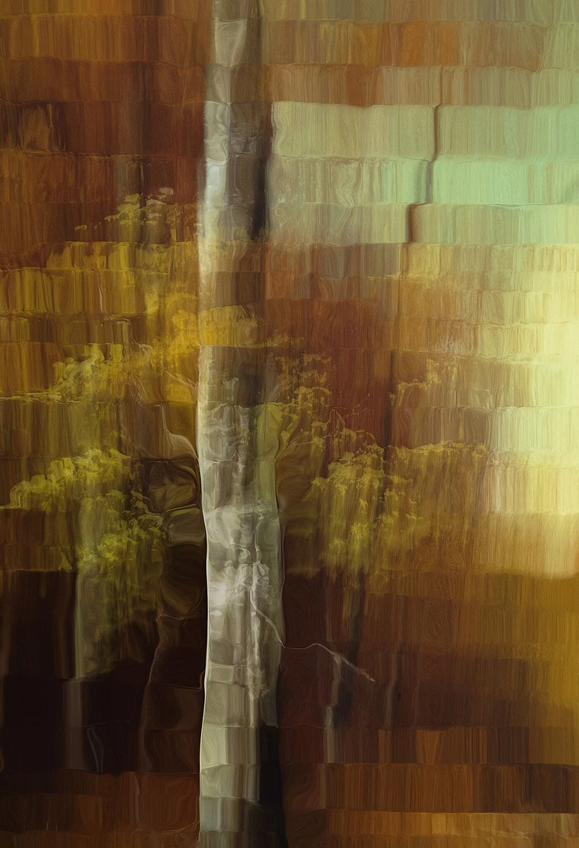 Fragmented woodland in ochre and green