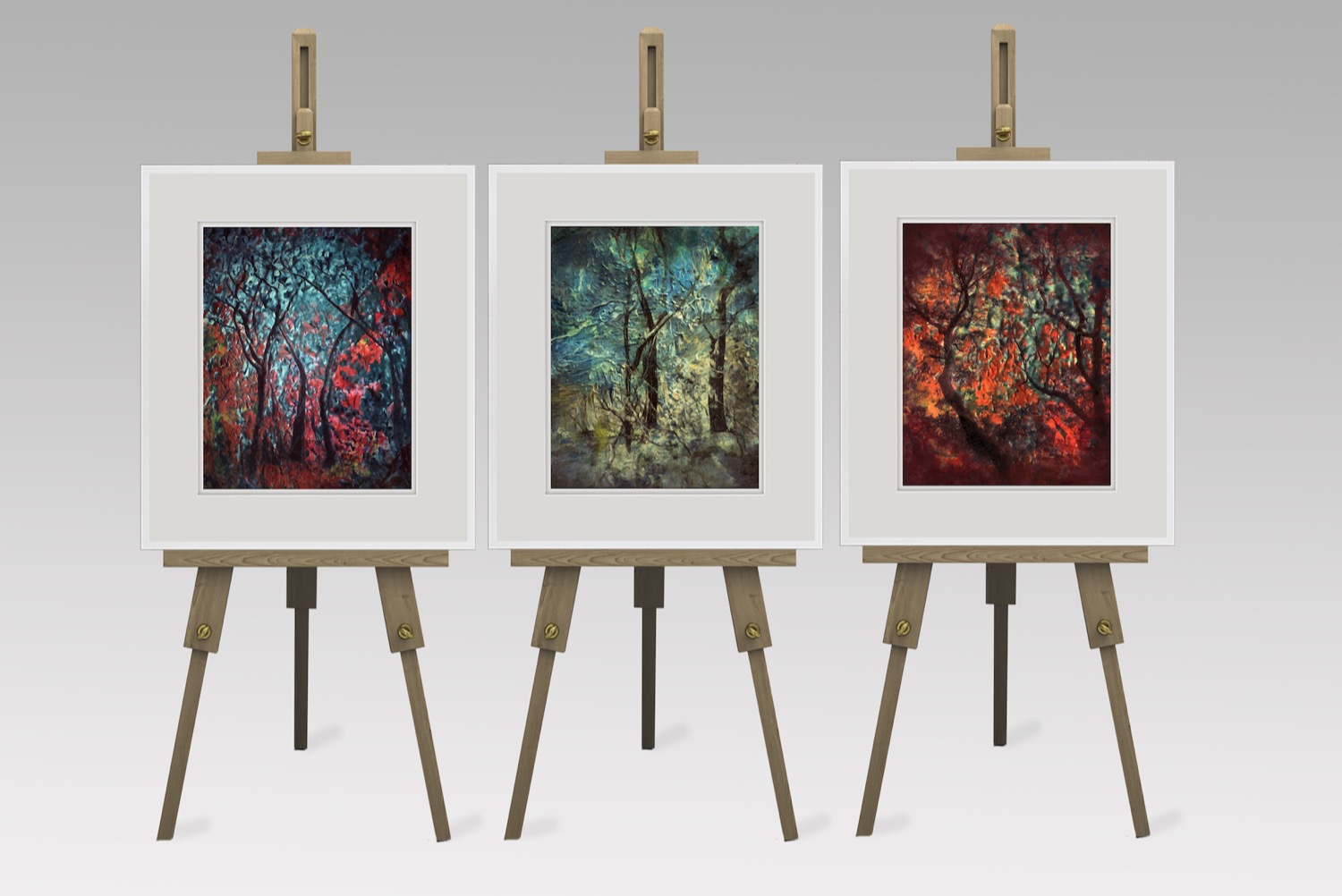 The Reverie Collection by Martin Osner, three framed art photographs showing heavy surface texture