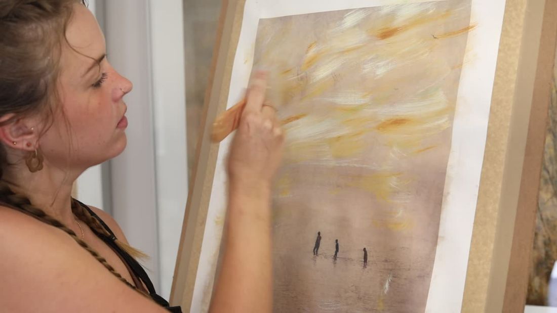Samantha Lee Osner working on a print in her studio