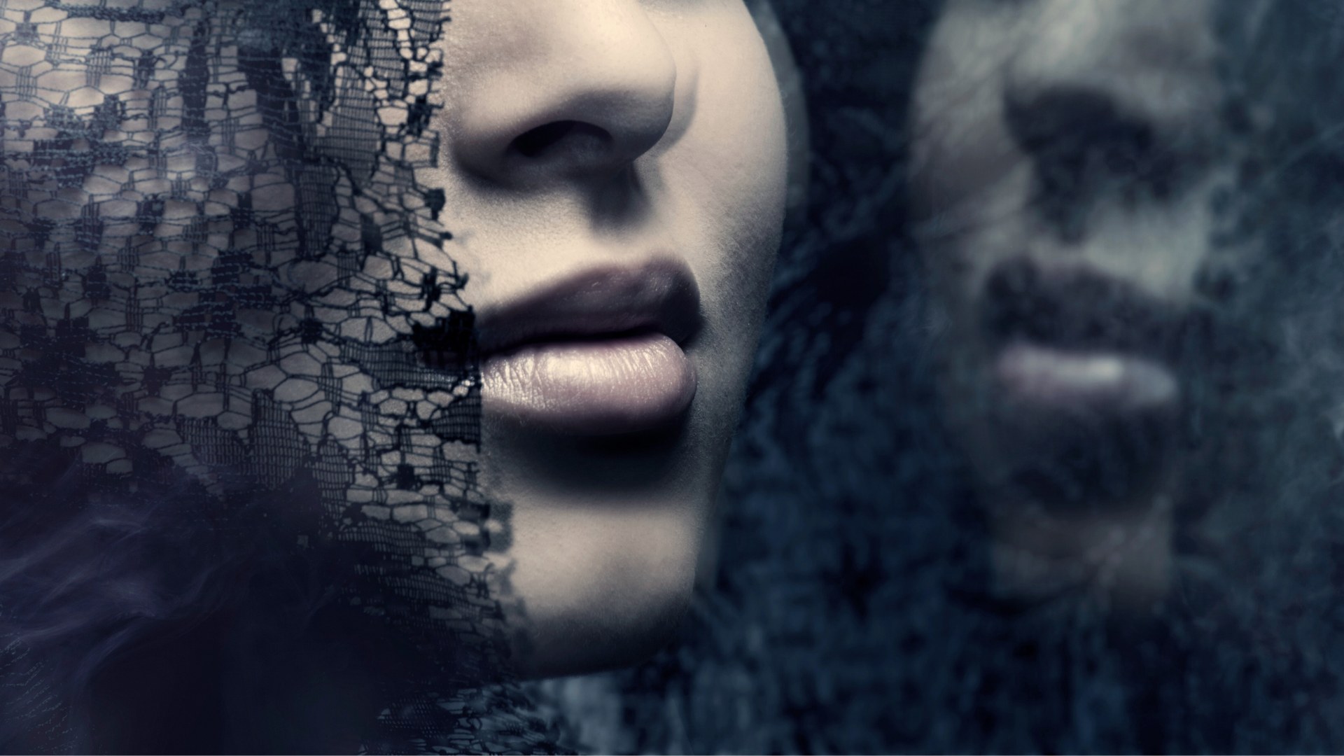 A photograph made through a black lace veil, the artwork used for the A Veil of Illusion creative challenge
