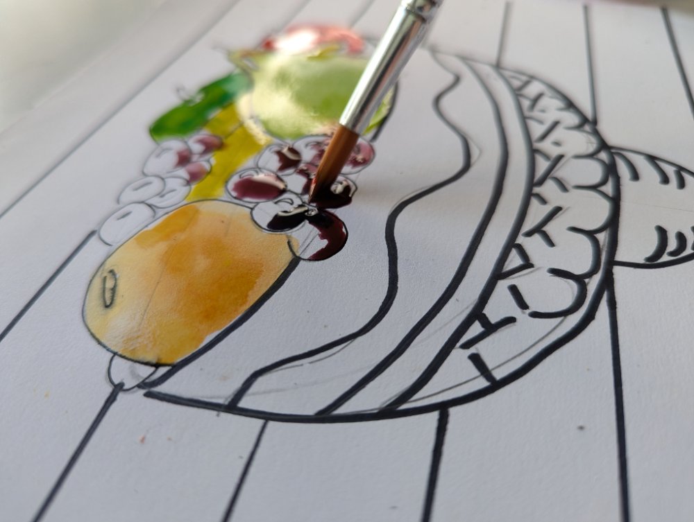 Watercolour fruit-bowl painting in progress