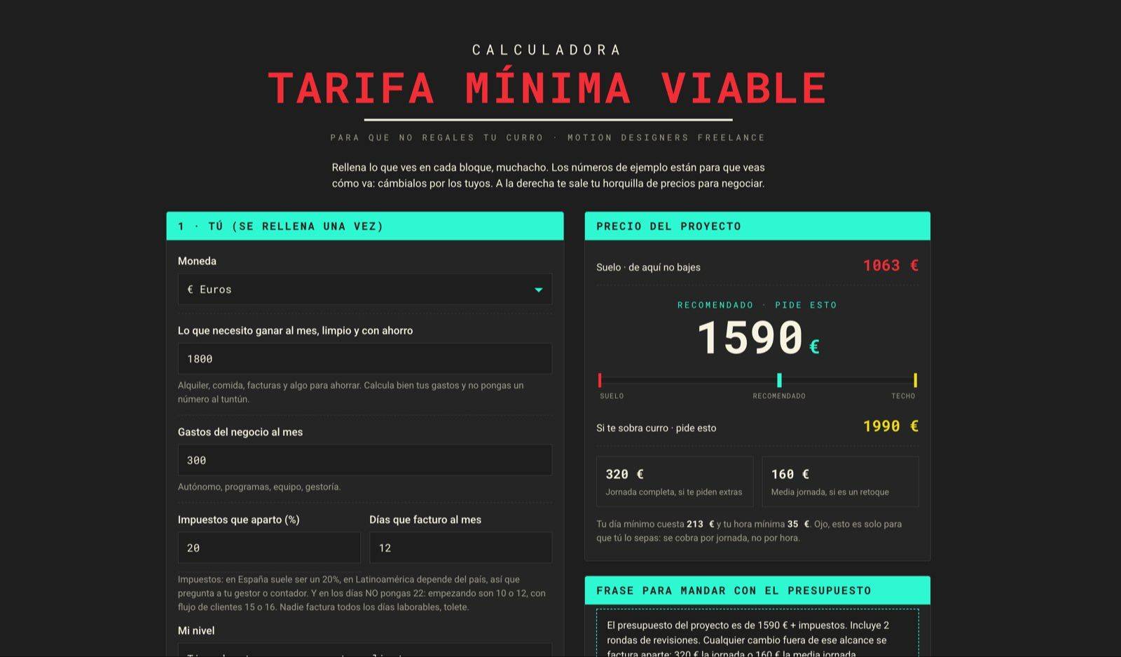Calculadora de tarifa mínima viable