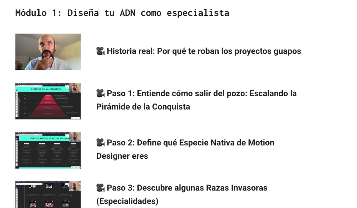 Módulo de la formación con sus lecciones