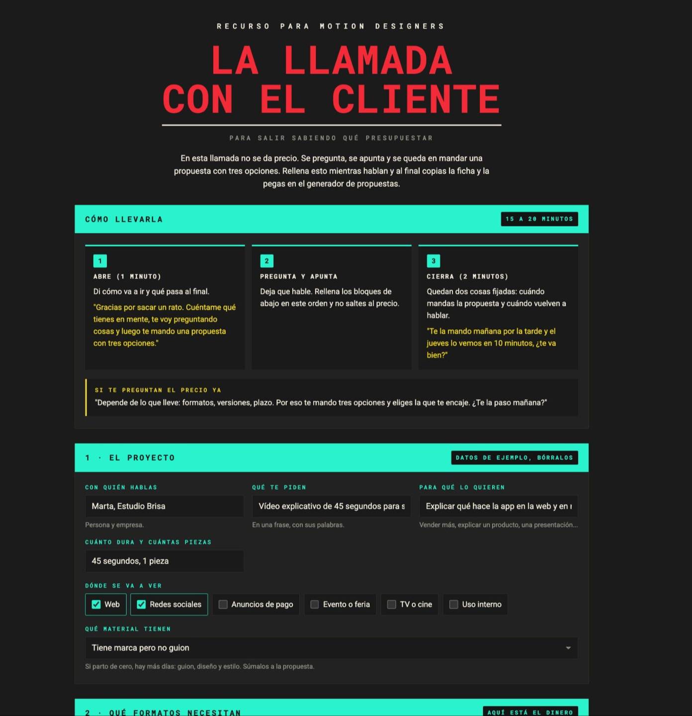 Guía de la llamada con el cliente