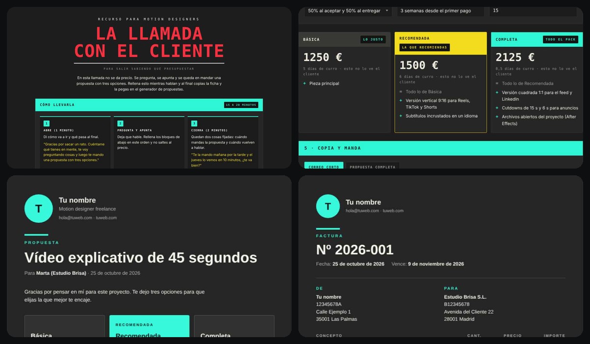 Recursos: guía de la llamada, propuestas y factura