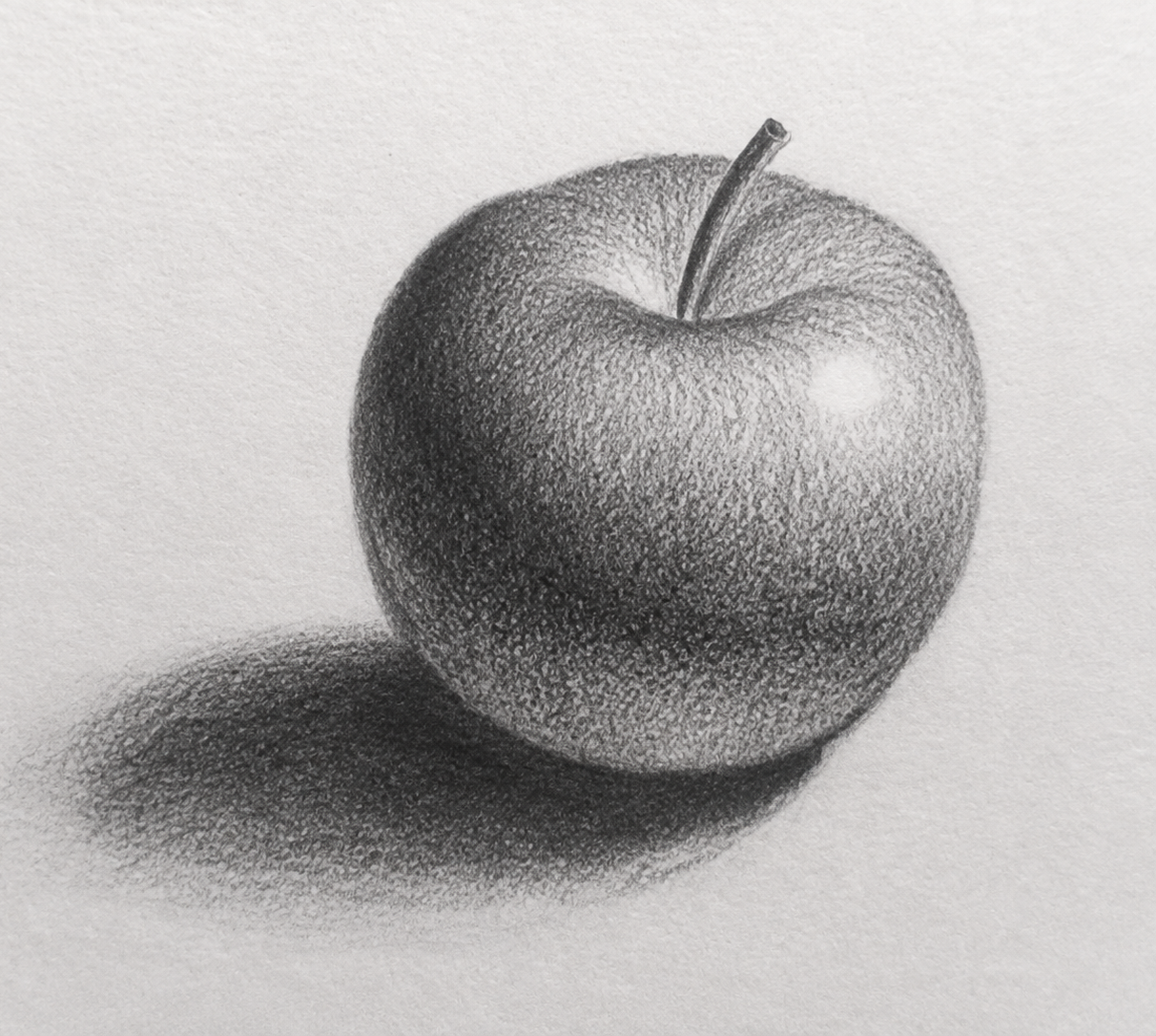 A basic shaded apple drawing, an example of the foundational skills taught in the program
