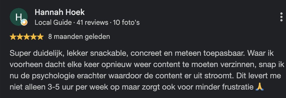 Google review van Hannah Hoek
