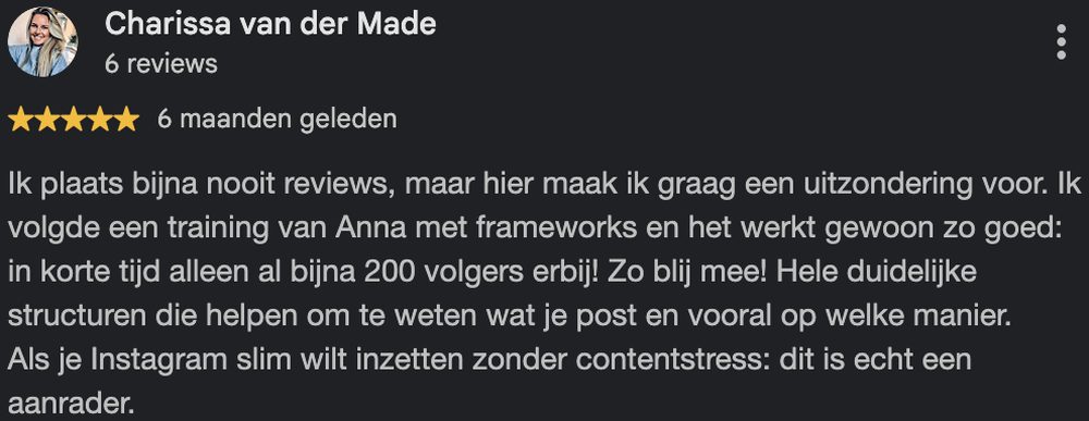 Google review van Charissa van der Made