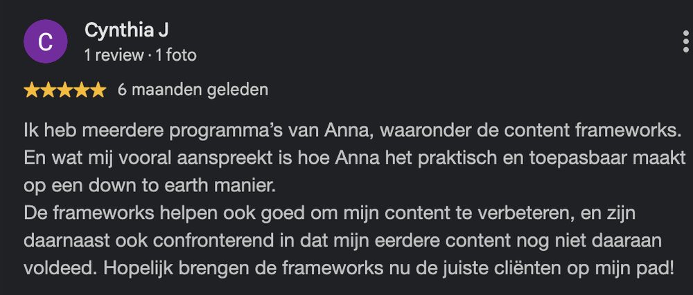Google review van Cynthia J.