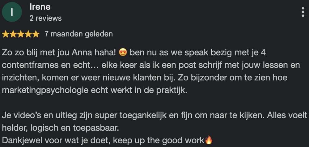 Google review van Irene