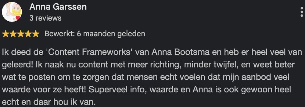 Google review van Anna Garssen