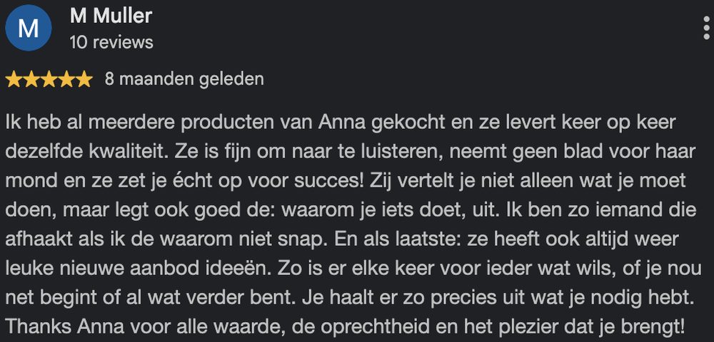 Google review van M. Muller