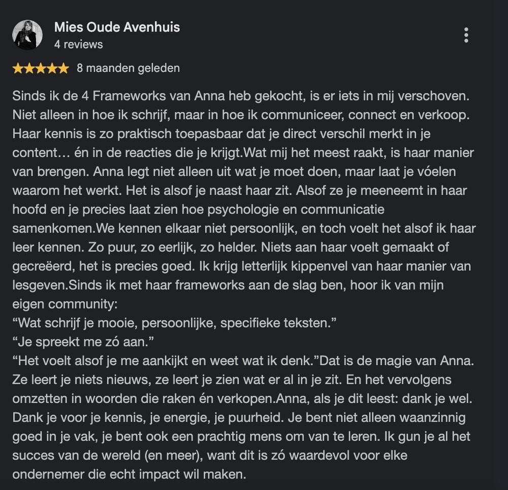 Google review van Mies Oude Avenhuis