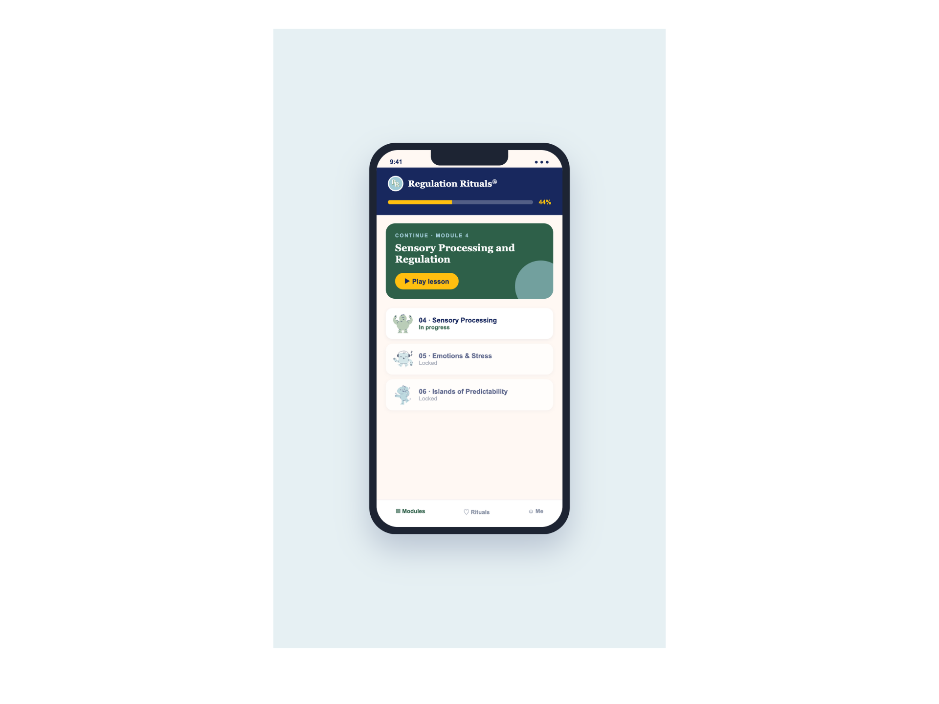 Regulation Rituals course portal on a phone