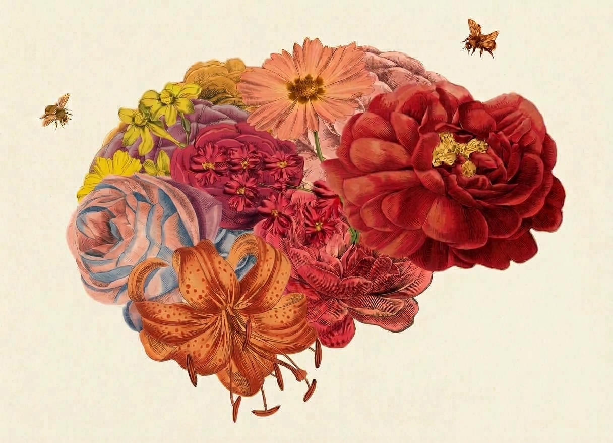 A brain made of flowers