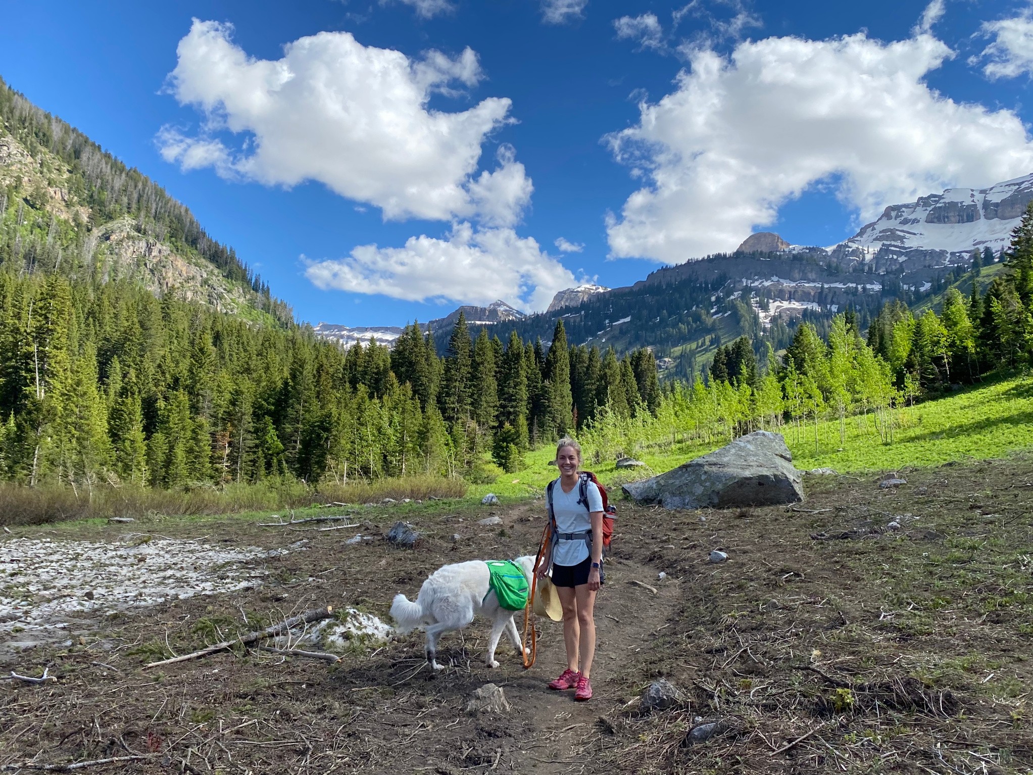 Jenna and Lennon on a mountain trail