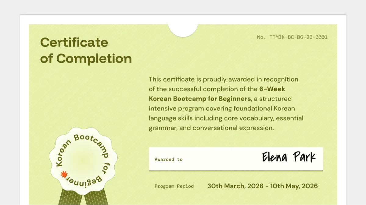 TTMIK Bootcamp certificate of completion