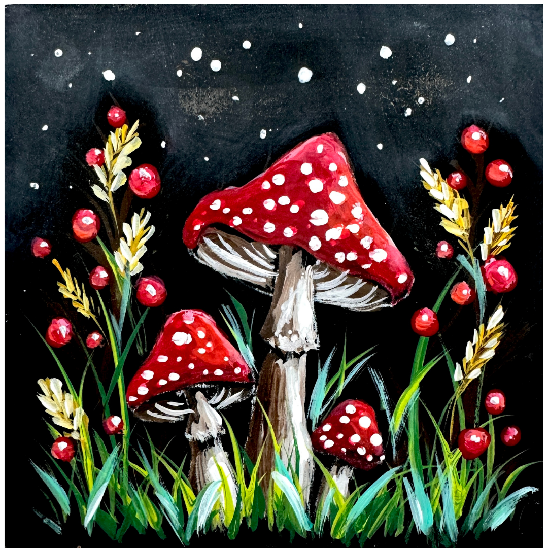 Mushroom Trio acrylic painting tutorial