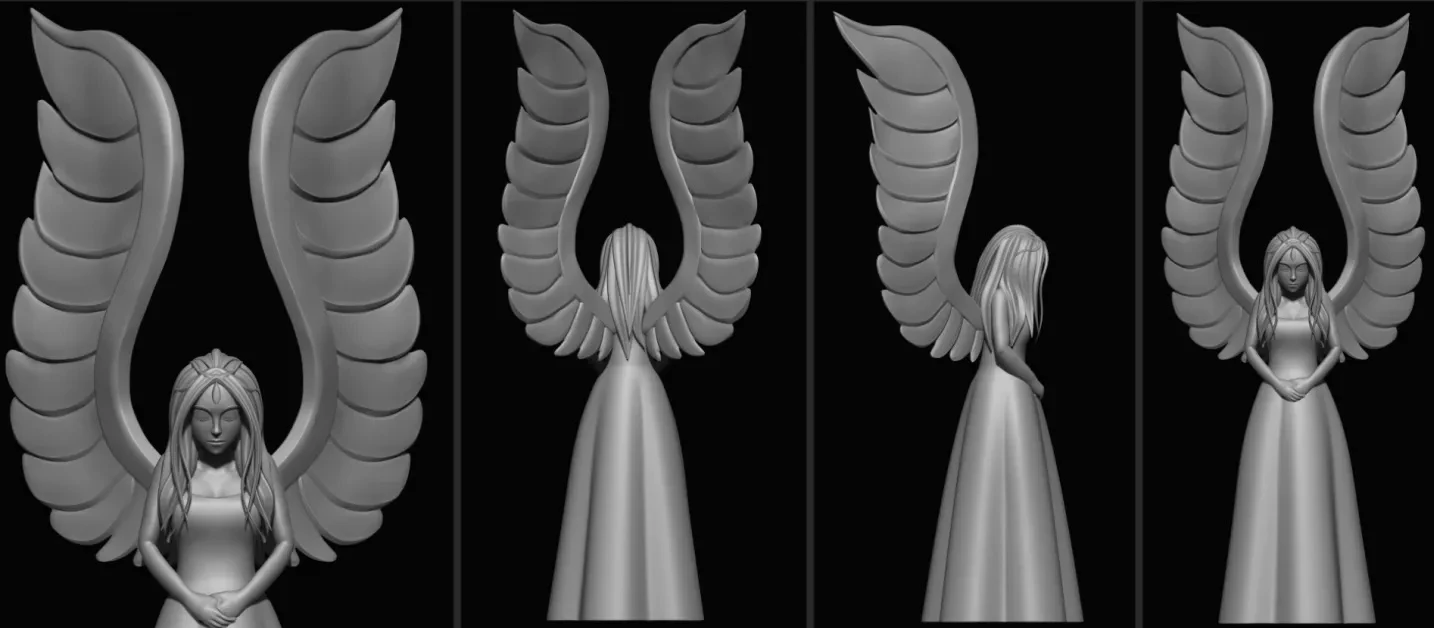 Iteraciones de las alas y silueta de la estatua