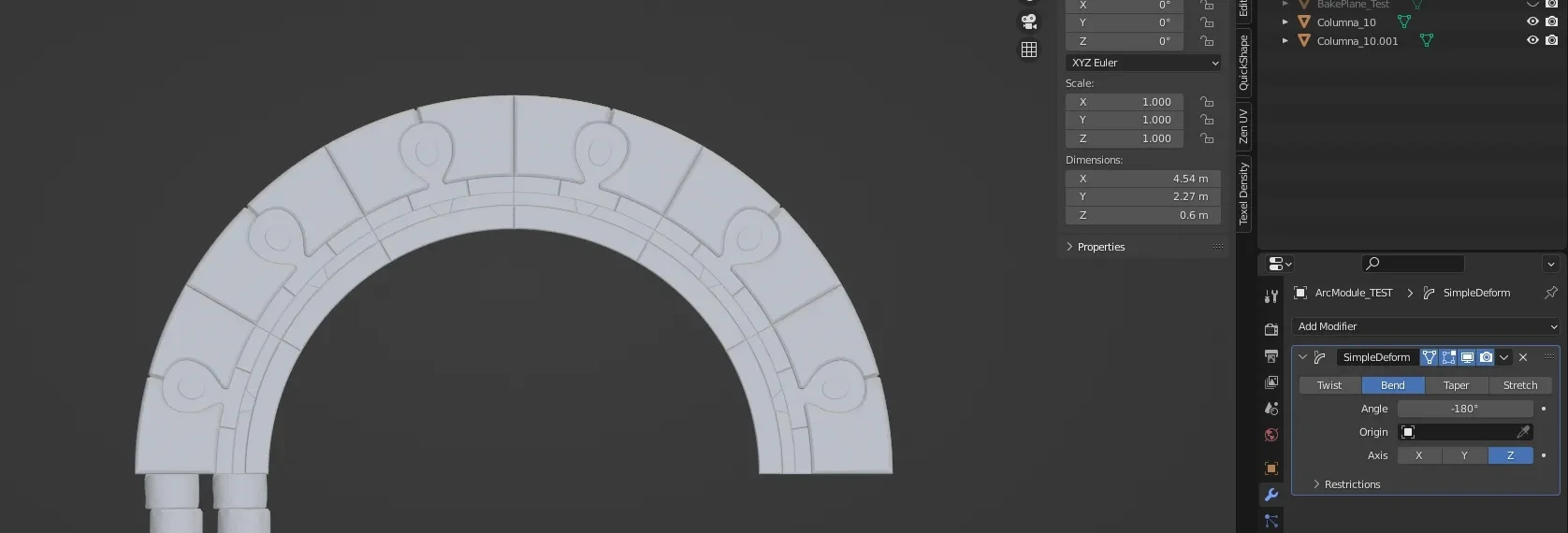 Construcción del arco mediante Bend en Blender
