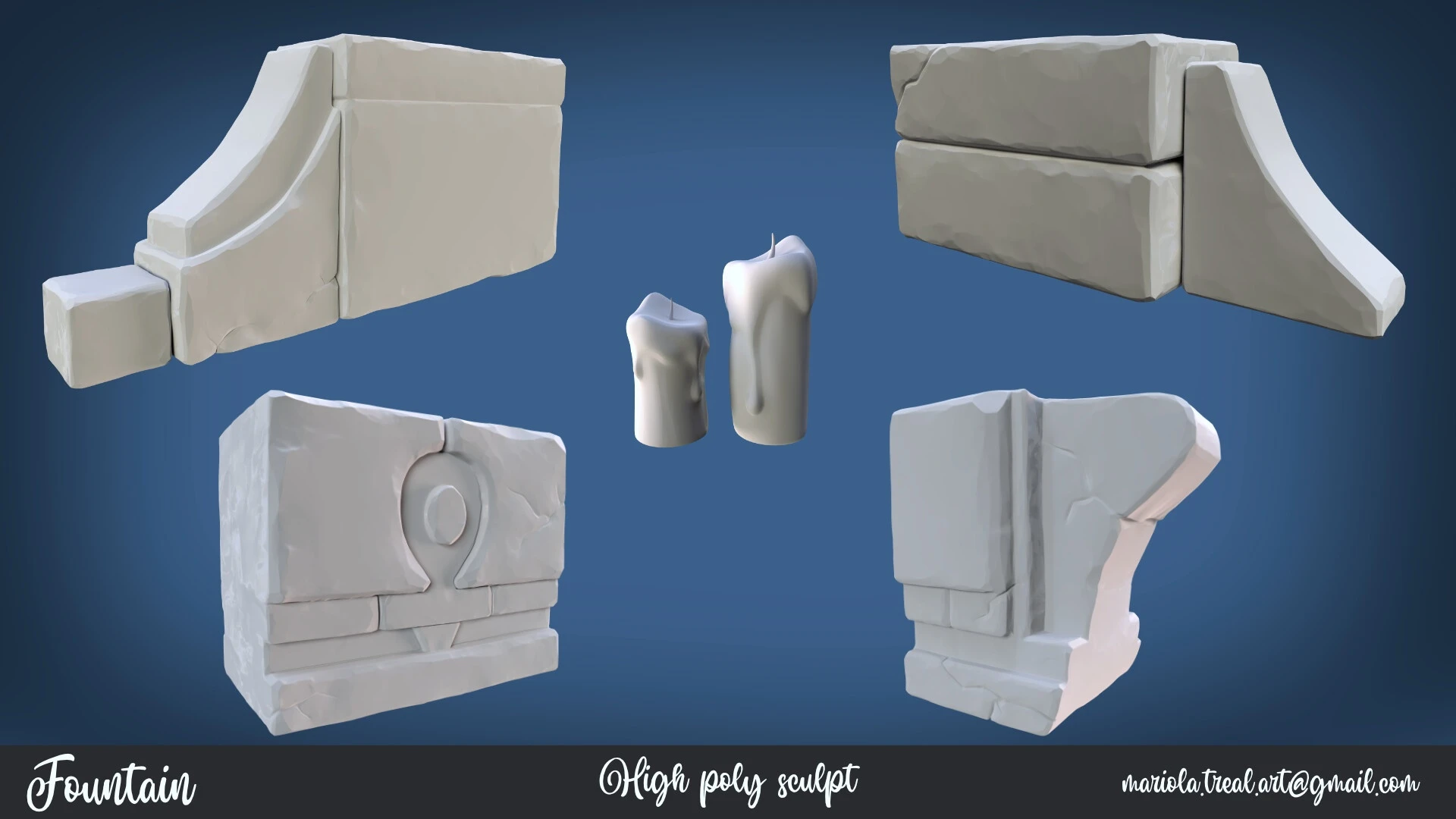 High poly de varios assets modulares de The Fountain