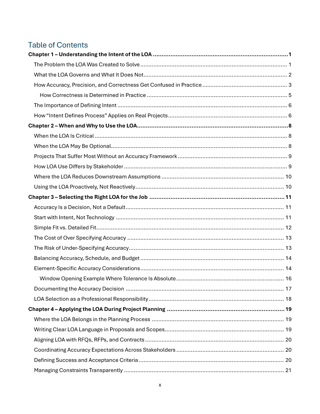 LOA Practitioner’s Guide table of contents page 1