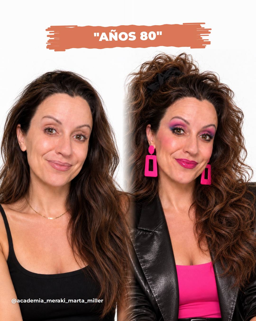 Marta Miller con un look de los años 80 generado con ChatGPT