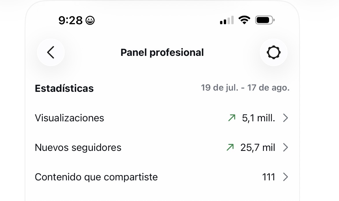 Panel profesional de Instagram: 5,1 millones de visualizaciones y 25,7 mil seguidores nuevos en un mes