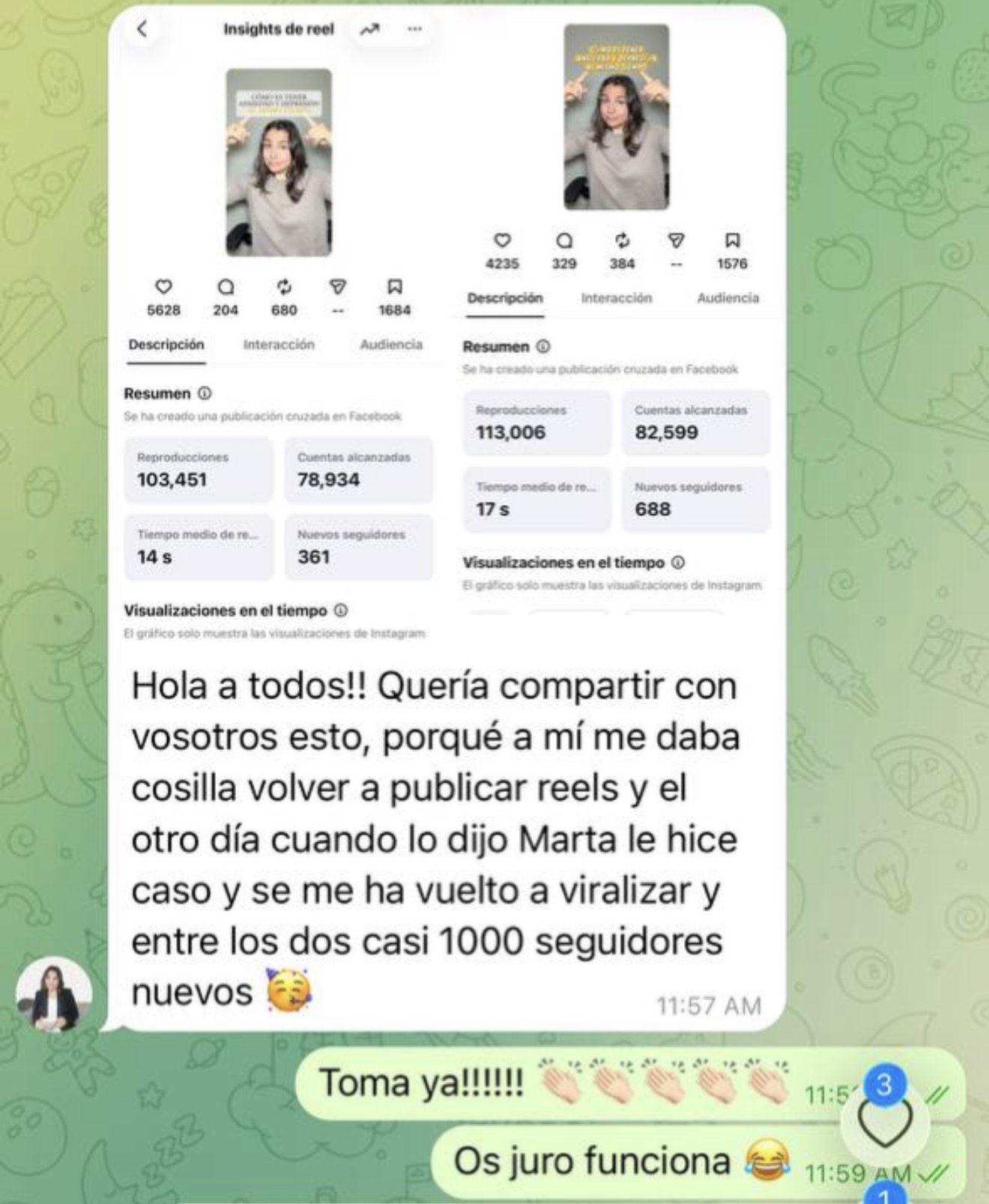 Alumna: reel viralizado y casi 1.000 seguidores nuevos