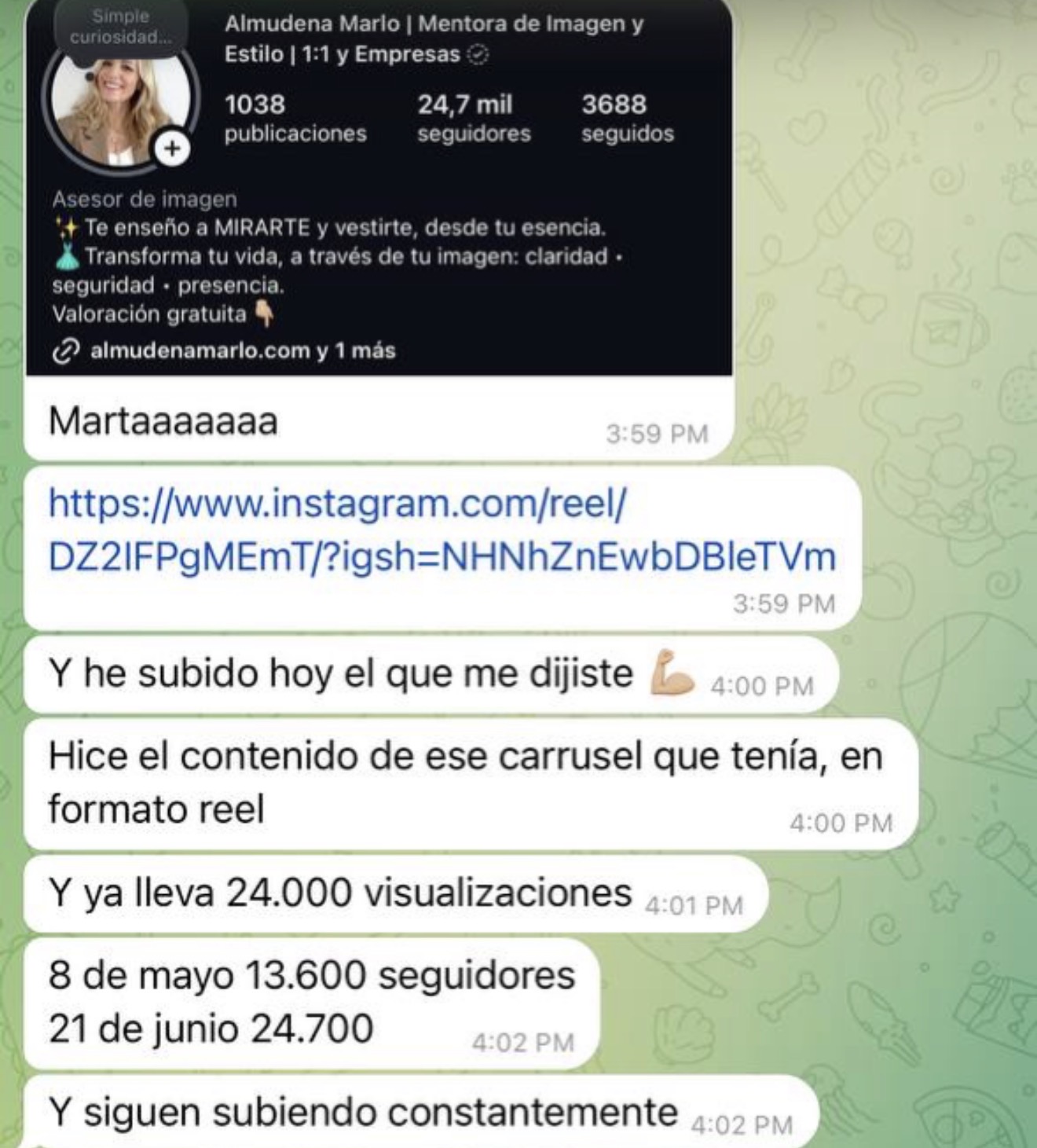 Alumna Almudena: de 13.600 a 24.700 seguidores