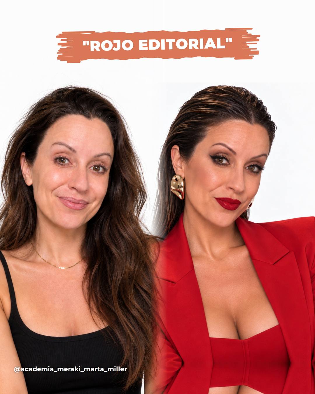 Marta Miller con un look editorial en rojo generado con ChatGPT
