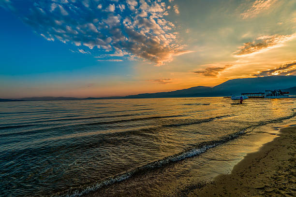 Evening walk along Lake Ohrid in Pogradec, Albania