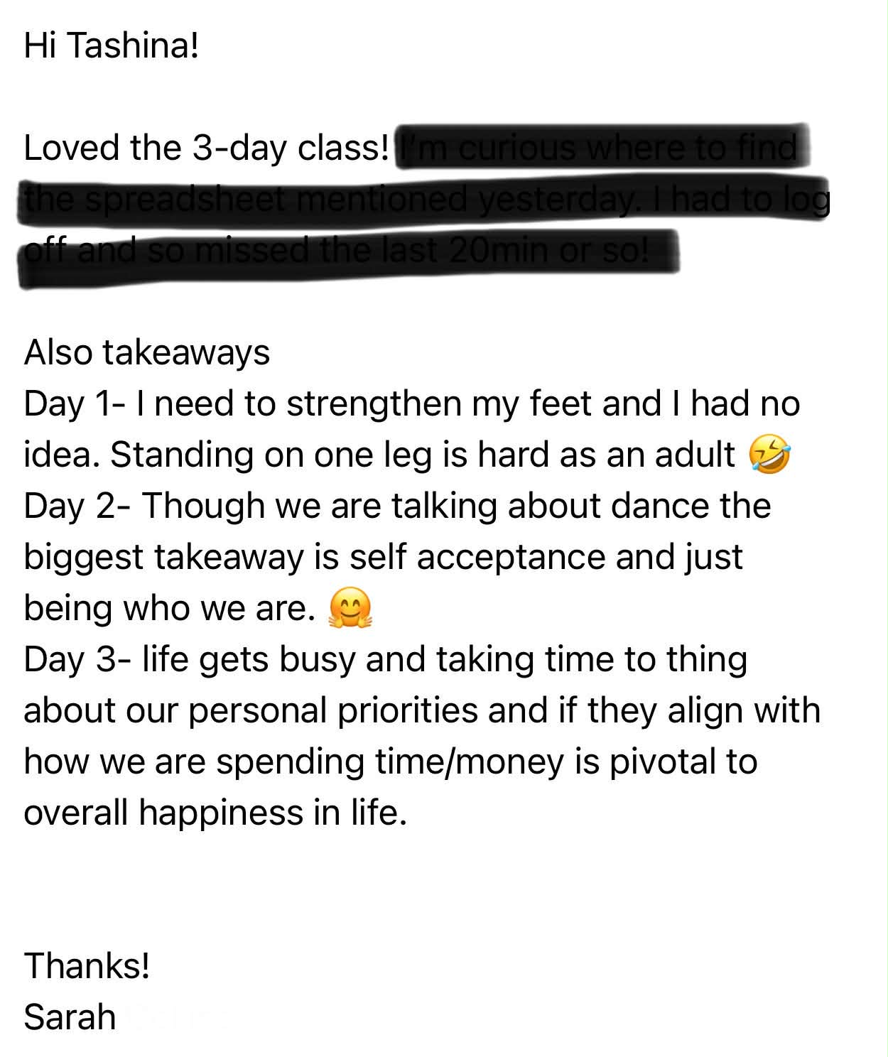 Dancer Feedback 1
