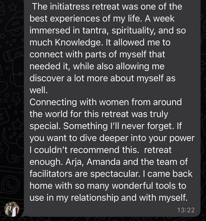 Initiatress testimonial: The initiatress retreat was one of the best experiences of my life