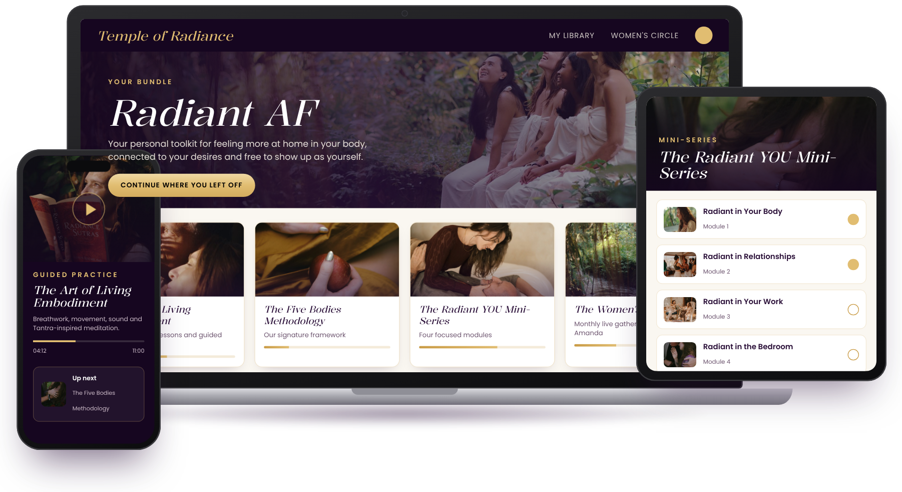 The Radiant AF bundle on laptop, tablet and phone