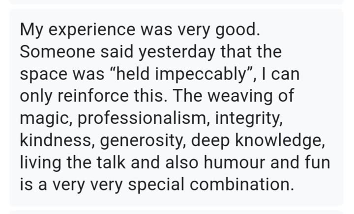 Initiatress testimonial: the space was held impeccably
